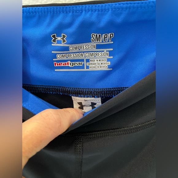 Under Armour Heat Gear Compression Blue Orange Black Leggings Crop Small - Picture 5 of 5